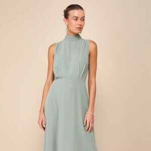 Classic Elegance Sage Chiffon Sleeveless Mock Neck Maxi Dress